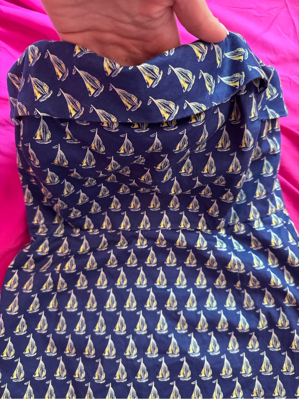 Vineyard Vines Navy Strapless Dress with Yellow Sailboat Motif